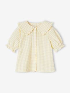 Menina 2-14 anos-Blusas, camisas-Blusa em vichy, gola grande com folho, para menina