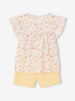 Menina 2-14 anos-Conjuntos-Conjunto blusa às flores e calções, em gaze de algodão, para menina