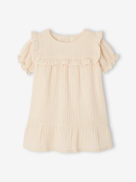 Vestido em gaze de algodão, para bebé baunilha+coral 