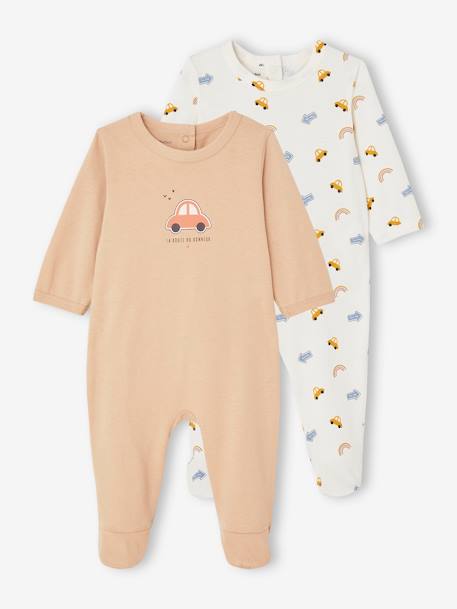 Lote de 2 pijamas 'carro', em jersey, para recém-nascido pêssego 