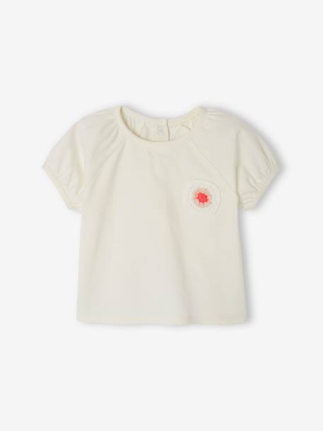 T-shirt com flor em crochet, para bebé cru 