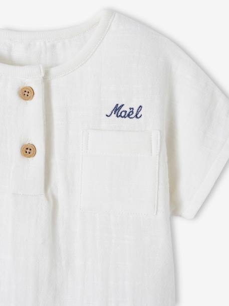 T-shirt estilo tunisino, em gaze de algodão, personalizável, para recém-nascido cru 