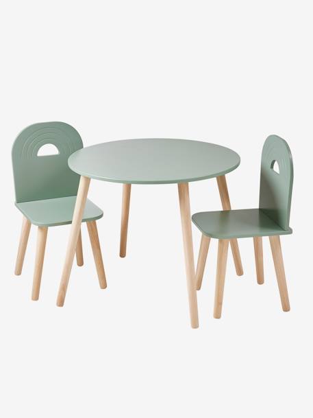 Conjunto de cadeiras e mesa em madeira, tema Arco-Íris verde-salva 