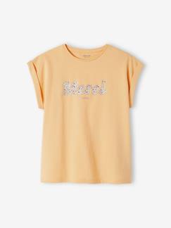 Menina 2-14 anos-T-shirt com mensagem e flores, para menina