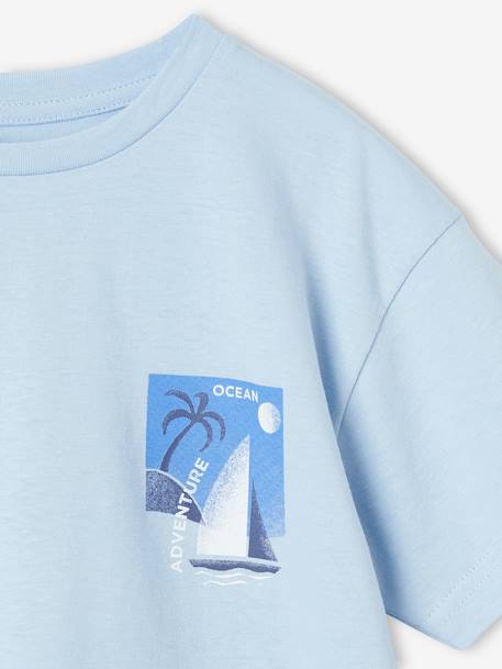 T-shirt com barco à vela grande atrás, para menino azul-céu 