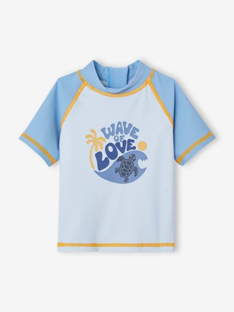 Conjunto de banho anti UV, com t-shirt + calções + chapéu tipo bob, para bebé menino azul-oceano 