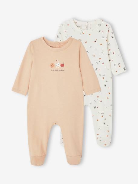 Lote de 2 pijamas estampados, em jersey, para recém-nascido cappuccino 