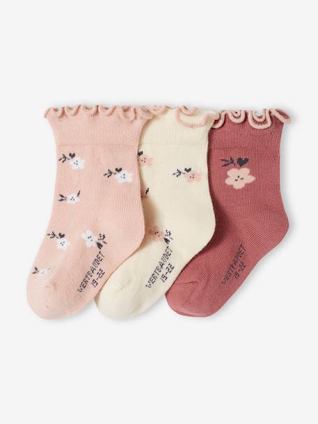 Lote de 3 pares de meias, para bebé menina rosado 