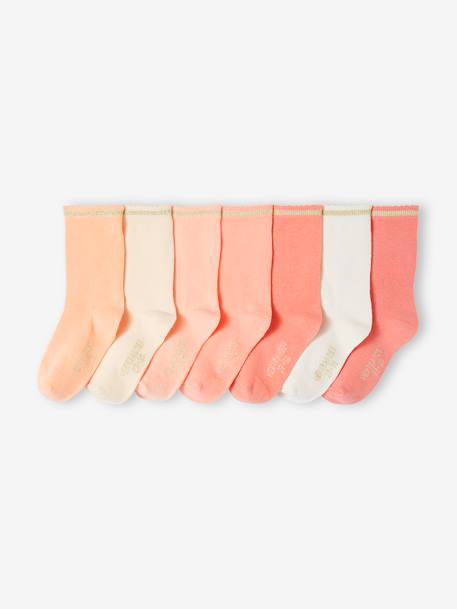 Lote de 7 pares de meias lurex, para menina alperce+rosa 
