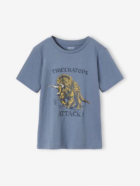 T-shirt dinossauro, para menino azul-acinzentado+cappuccino 