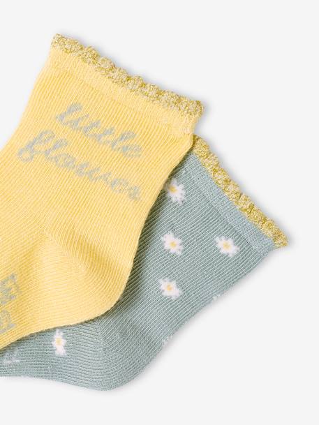 Lote de 2 pares de meias às flores, para bebé menina amarelo-pálido 
