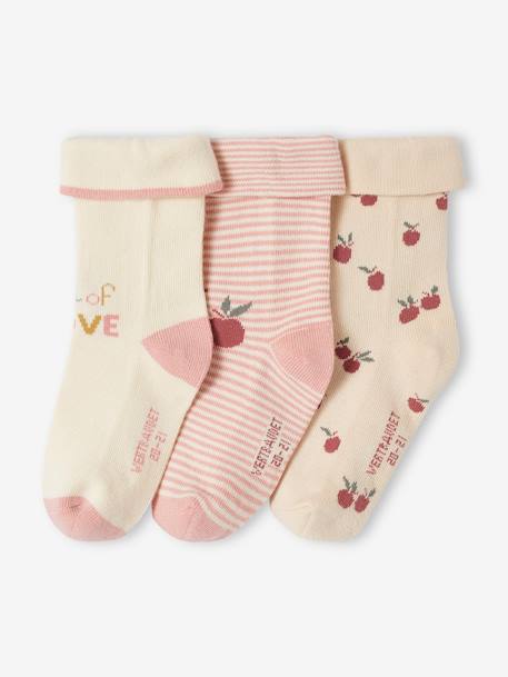 Lote de 3 pares de meias 'cerejas', para bebé menina rosa-velho 