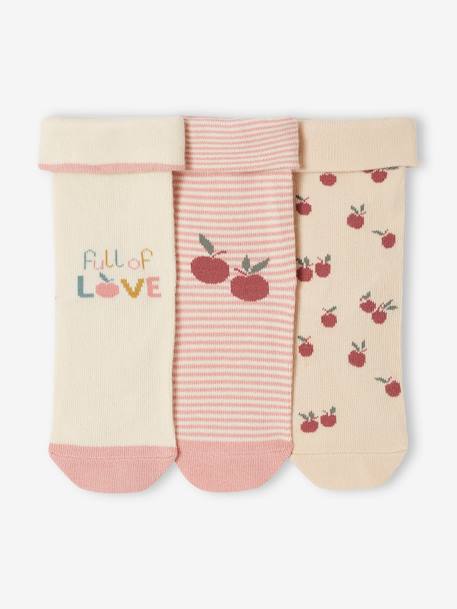 Lote de 3 pares de meias 'cerejas', para bebé menina rosa-velho 