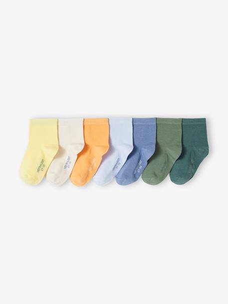 Lote de 7 pares de meias coloridas lisas, para bebé menino azul-céu 