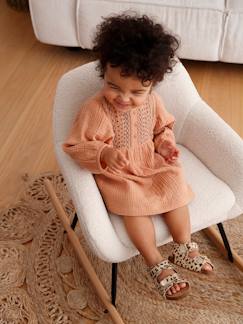 Bebé 0-36 meses-Vestidos, saias-Vestido bordado, em gaze de algodão, para bebé