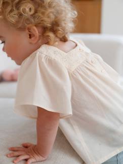 Bebé 0-36 meses-Blusa com decote quadrado, em bordado inglês, para bebé