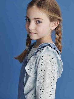 Menina 2-14 anos-Blusas, camisas-Blusa com folhos em bordado inglês, para menina