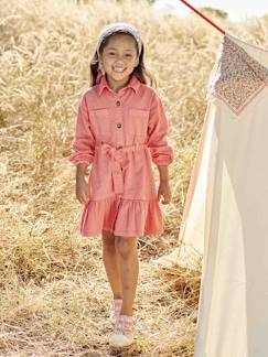 Menina 2-14 anos-Vestidos-Vestido estilo camisa, com folhos, para menina