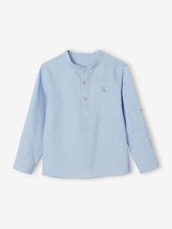 Menino 2-14 anos-Camisa em linho/algodão, gola mao, mangas compridas, para menino