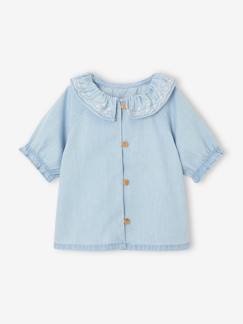 Denim-Bebé 0-36 meses-Blusas, camisas-Blusa em ganga leve, gola bordada, para bebé