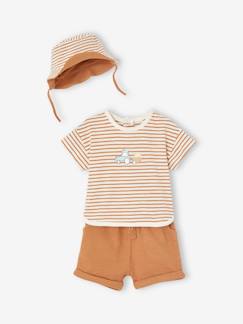 Bebé 0-36 meses-Conjuntos-Conjunto de 3 peças para recém-nascido: t-shirt, calções e chapéu a condizer