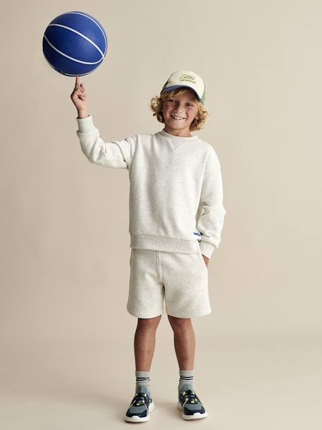 Conjunto de desporto, sweat e calções, para menino branco mesclado+verde-água 