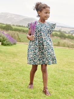 Menina 2-14 anos-Vestidos-Vestido estampado com folhos, mangas curtas, para menina