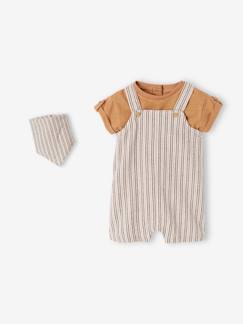 Bebé 0-36 meses-Conjuntos-Conjunto de 3 peças: jardineiras, t-shirt e lenço, para recém-nascido