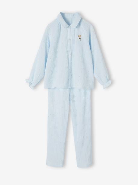 Pijama estampado com bolas cintilantes, para menina azul-céu 