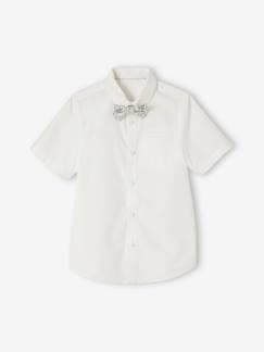 Menino 2-14 anos-Camisa de cerimónia, laço-papillon amovível, mangas curtas, para menino