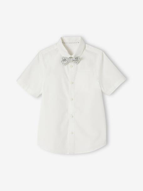 Camisa de cerimónia, laço-papillon amovível, mangas curtas, para menino branco 