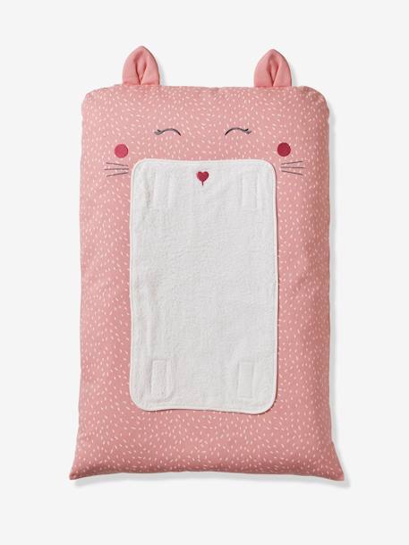 Capa personalizável para colchão de mudas, Gato estampado rosa 