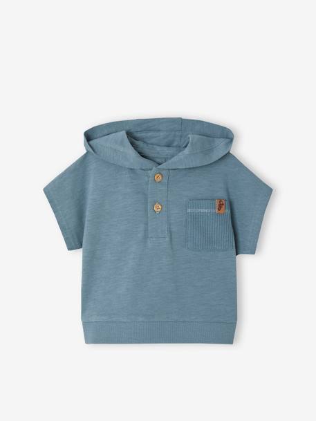 Conjunto para bebé: T-shirt com capuz e calções aos favos azul-medio 