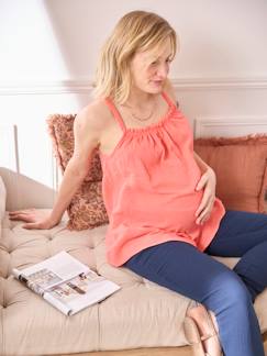 Roupa grávida-Top de alças finas, em gaze de algodão, para grávida