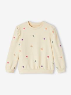 Menina 2-14 anos-Camisolas, casacos de malha, sweats-Sweat bordada às flores, para menina