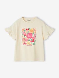 Menina 2-14 anos-T-shirts-T-shirt com flores fantasia em crochet, mangas com folhos, para menina
