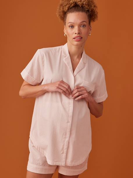 Pijama às riscas, em sersucker, para grávida, da ENVIE DE FRAISE rosado 