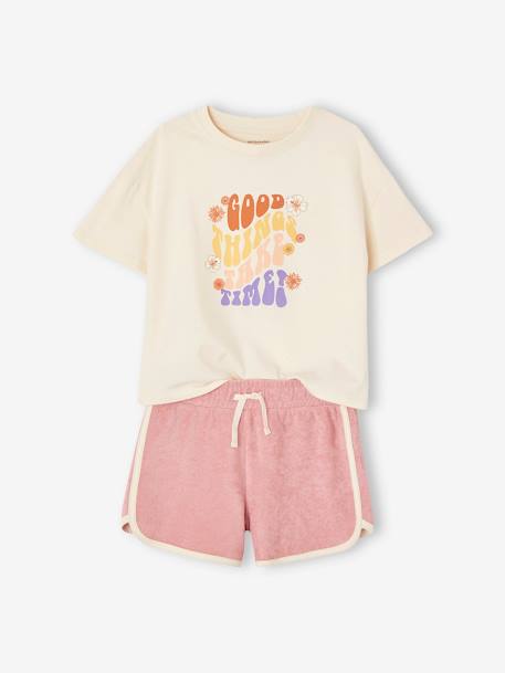 T-shirt e calções ' flower power' para menina lilás suave 