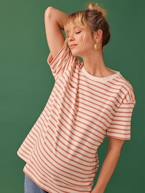 T-shirt às riscas para grávida, bordado 'parfaite', em algodão bio, da ENVIE DE FRAISE pêssego 