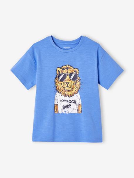 T-shirt engraçada, com animal, para menino azul-azure+azul-turquesa+branco 