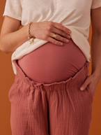 Calças estilo paperbag, em gaze de algodão, para grávida, da ENVIE DE FRAISE bege-areia+rosa-velho 