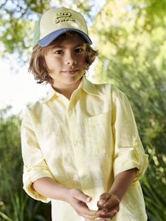 Menino 2-14 anos-Camisa às riscas efeito linho, para menino