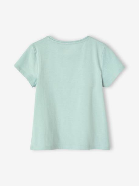 T-shirt com mensagem, para menina azul-céu+azul-pálido+baunilha+coral+marinho+morango+rosa-bombom+verde-abeto+vermelho 