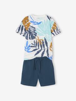 Menino 2-14 anos-Conjuntos-Conjunto t-shirt e calções, em gaze de algodão, para menino