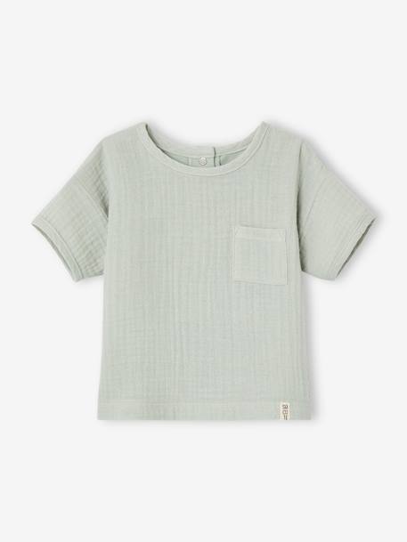 T-shirt bimatéria de mangas curtas, para bebé verde-água 