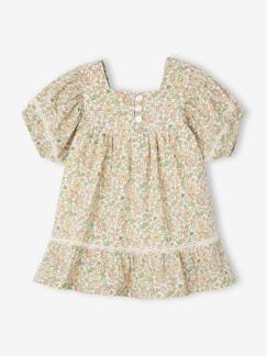 Bebé 0-36 meses-Vestidos, saias-Vestido florido com detalhes em renda, para bebé