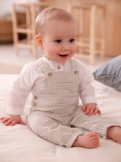 Bebé 0-36 meses-Conjunto camisa e jardineiras, em linho e algodão, para recém-nascido
