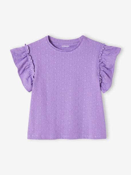 T-shirt às flores bordadas e mangas com folho, para menina violeta 