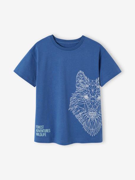 T-shirt com lobo, para menino azul-tinta 