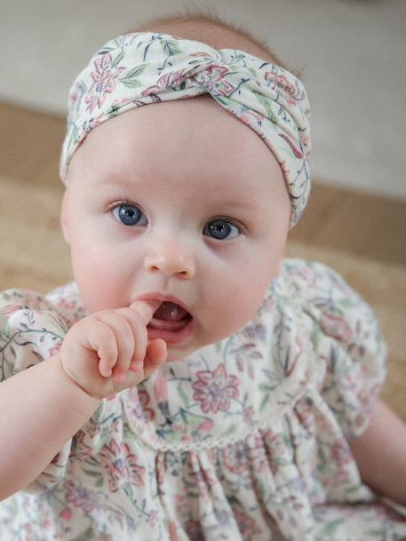 Vestido em gaze de algodão e fita de cabelo, coleção cápsula Dia da Mãe, para bebé baunilha 